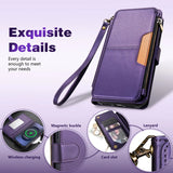 Wallet Multi-card Slot Zipper Kickstand Magnetic Flip Leather Case For Samsung
