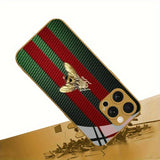Red Green Striped Golden Bee Gold Metallic Paint Glass Phone Case For iPhone