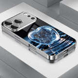 Technology Blue For Apple Pattern Tempered Glass Case For iPhone