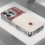 Simple Striped Pattern Tempered Glass Electroplated Phone Case For iPhone