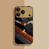 Wood Grain Golden Horse Pattern Paint Case For iPhone
