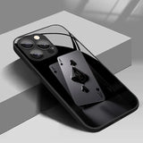 Stylish Poker Pattern Tempered Glass Black Phone Case For iPhone