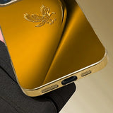 Simple Line Eagle Pattern Gold Metallic Paint Glass Phone Case For iPhone