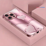 Cute Love Heart Pattern Pink Metallic Paint Glass Hard Phone Case For iPhone