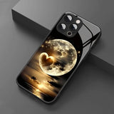 Artistic Love Moon Pattern Tempered Glass Phone Case For iPhone