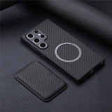 Carbon Fiber Style PU Leather Magnetic Case for Samsung Galaxy