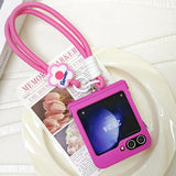 Ins Simple Solid Color Phone Case with Flower Hand Strap for Samsung Galaxy Z Flip
