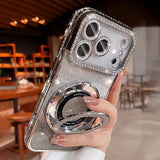 Plating For Magnetic Stand Holder Rhinestones Case For iPhone