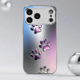 Purple Gradient Paw Pattern Glass Case For iPhone