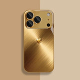 Golden Love Heart Pattern Gold Metallic Paint Glass Case For iPhone
