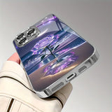 Purple Seaside Rose Pattern Glass Electroplated Case For iPhone