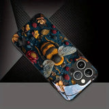 Berries Flowers Bees Pattern Tempered Glass  Case For iPhone