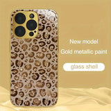 Luxury Leopard Print Gold Metallic Paint Glass Phone Case For iPhone