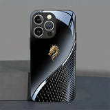 Black Silver Gold Dragon Head Pattern Tempered Glass Case For iPhone