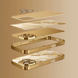 Golden Marble Waves Gold Metallic Paint Tempered Glass Case For iPhone