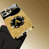 Shining Letter A Pattern Gold Metallic Paint Glass Phone Case For iPhone