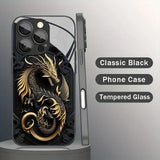 Luxury Golden Dragon Pattern Tempered Glass Case For iPhone