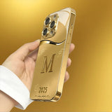 Simple Letter M Print Gold Metallic Paint Glass Phone Case For iPhone