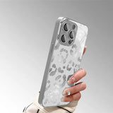 Grey Leopard Print Electroplated Glass Phone Case For iPhone