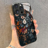 Retro Floral Print Anti-Drop Protective Glass Phone Case For iPhone