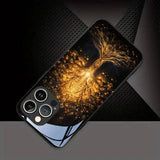 Jinhui Life Tree Pattern Tempered Glass Black Phone Case For iPhone