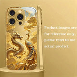 Golden Dragon Phoenix Print Gold Metallic Paint Glass Phone Case For iPhone
