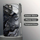 Black Marble Gradient Pattern Tempered Glass Case For iPhone