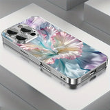 Luxury Romantic Color Gradient Silk Flower Print Electroplated Case For iPhone