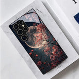 Pink Cherry Blossoms Moon Pattern Tempered Glass Case For Samsung