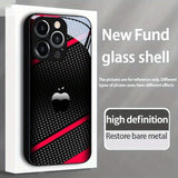 Black Carbon Fiber For Apple Pattern Glass Phone Case For iPhone