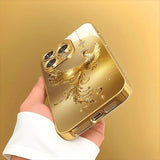 Diamond Golden Phoenix Pattern Gold Metallic Paint Glass Phone Case For iPhone