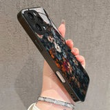 Retro Floral Print Anti-Drop Protective Glass Phone Case For iPhone