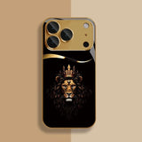 Cool Crown Lion Pattern Gold Metallic Paint Glass Case For iPhone