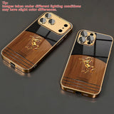 Golden Steed Wood Grain Gold Paint Glass Case For iPhone