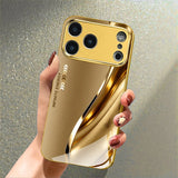 Luxury Metal Curve Pattern Gold Metallic Paint Glass Phone Case For iPhone