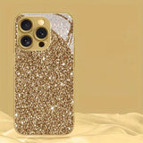 Sparkling Star Pattern Gold Metallic Paint Glass Case For iPhone