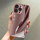 Luxury Pink Lines Pattern Metallic Tempered Glass Phone Case For iPhone