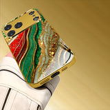High End Gilded Pattern Gold Metallic Paint Tempered Glass Case For iPhone