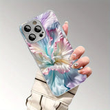 Luxury Romantic Color Gradient Silk Flower Print Electroplated Case For iPhone