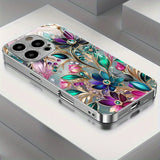 Luxury Colorful Flowers Pattern Glass Electroplated Case For iPhone