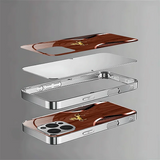 Golden Horse Wood Texture Tempered Glass Case For iPhone