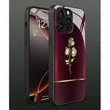 Gold Rose Print Tempered Glass Case For iPhone