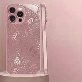 Creative Pink Flower Plants Pattern Metallic Paint Glass Phone Case For iPhone