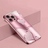 Cute Love Heart Pattern Pink Metallic Paint Glass Hard Case For iPhone