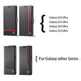 Carbon Fiber Flip Magnetic PU Leather Wallet Case for Samsung