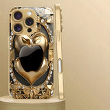 Fashion Diamond For Apple Print Gold Metallic Paint Glass Case For iPhone
