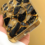 Black Gold Marble Gold Metallic Paint Glass Phone Case For iPhone