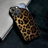 Golden Flash Leopard Pattern Tempered Glass Phone Case For iPhone