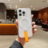 Luxury Wrist Strap Ring Lanyard Magnetic Wireless Charge Clear Case for iPhone