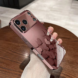 Cute Love Heart Pink Metallic Tempered Glass Case For iPhone